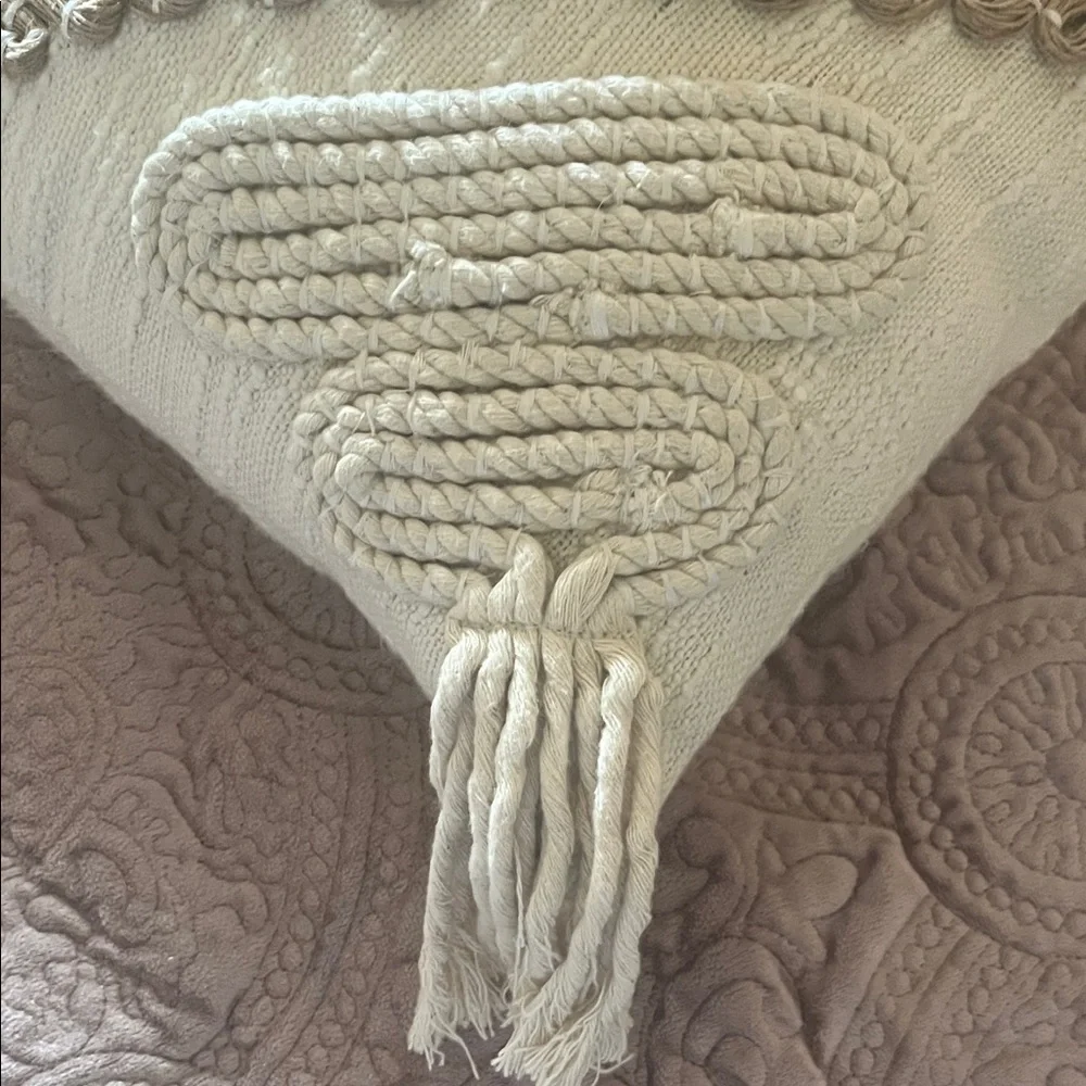 Anthropologie textured Cream and Tan Accent Pillow pre owned great condition - Picture 4 of 10
